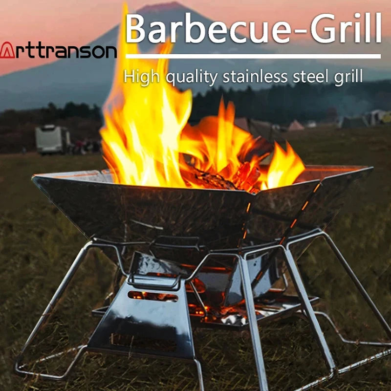 Folding Grill Fire Pit – Portable Stainless Steel BBQ & Camping Stove