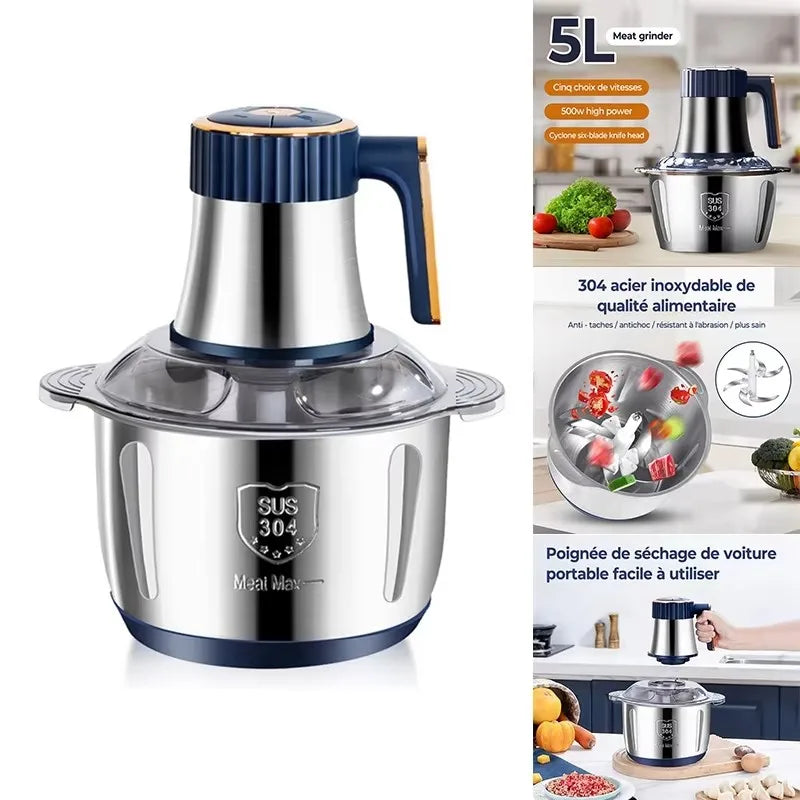 5L Electric Meat Grinder & Food Chopper – Stainless Steel Multifunctional Kitchen Processor