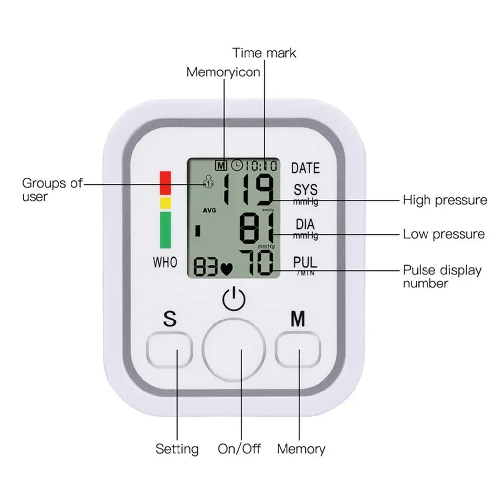 Portable Tonometer Digital Tensiometer Heart Rate Monitor Arm Blood Pressure Monitor BP Equipment Automatic Professional Medical