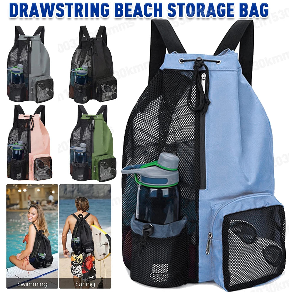 Swim Mesh Drawstring Backpack with Wet Pocket