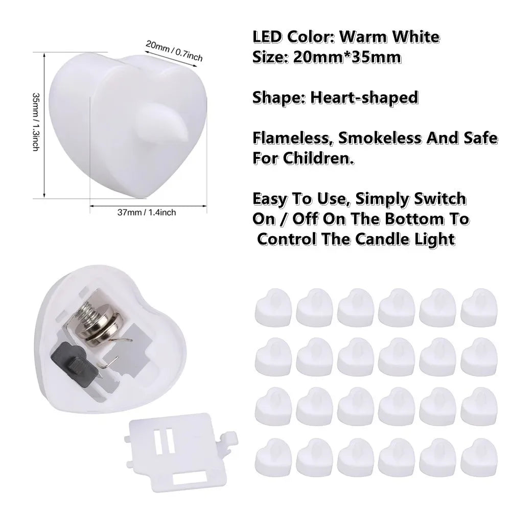 24/48 Pack Heart-Shaped LED Tea Lights – Romantic Rose Petal Decor