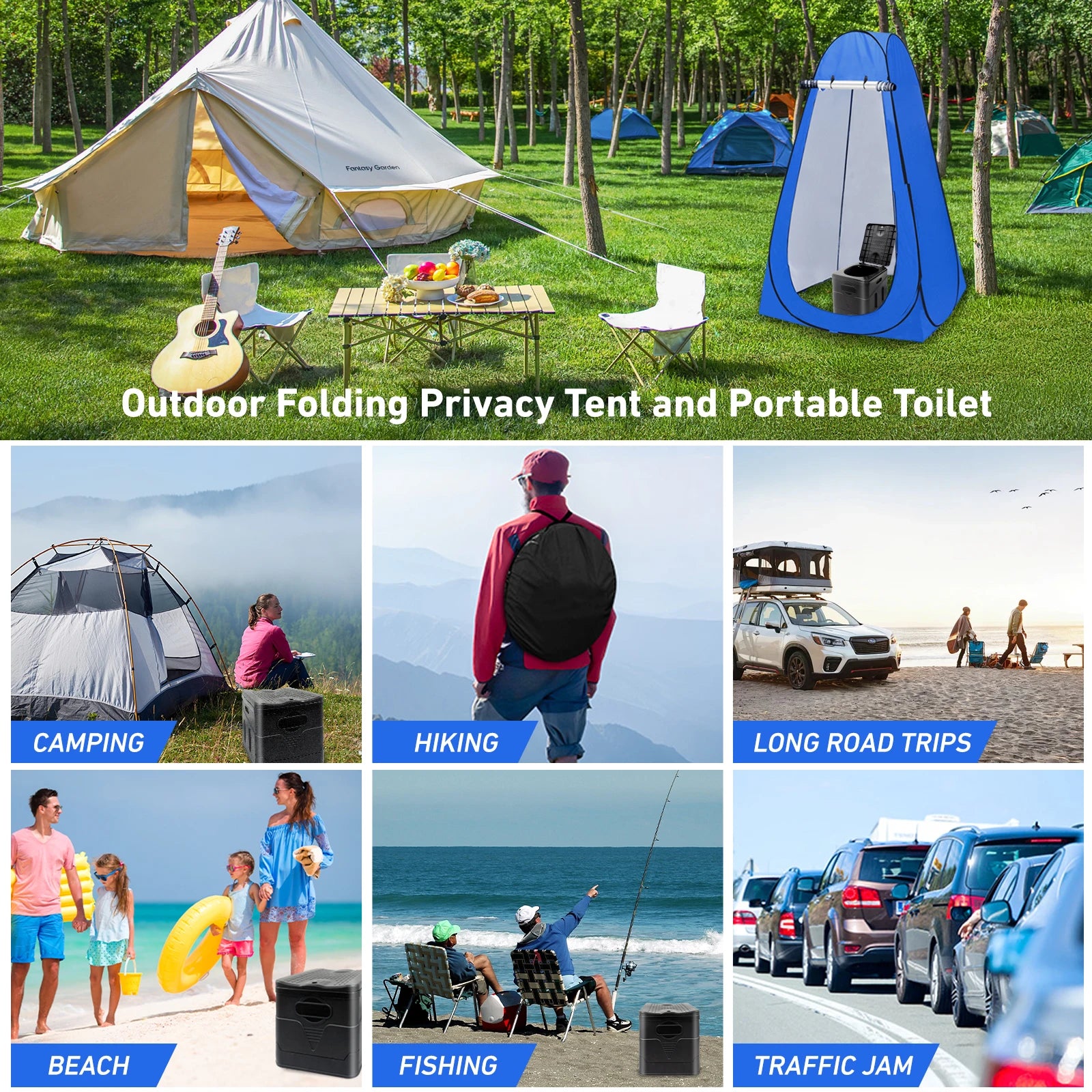 WESTTUNE Portable Toilet with Pop-Up Privacy Tent – Camping Shower & Changing