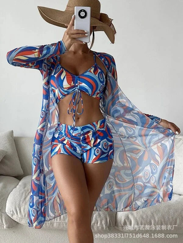Summer Print Tankini Set – Push-Up 3-Piece Women’s Swimwear