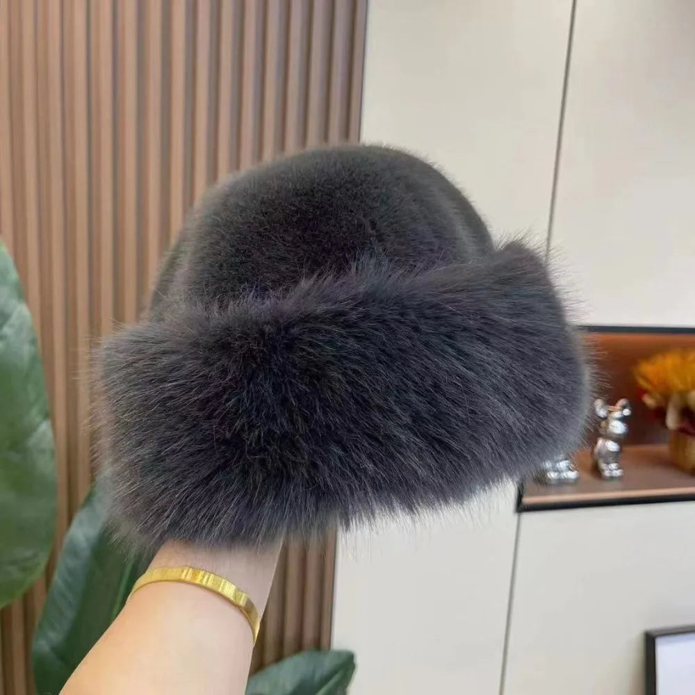 New Fluffy Fur Bucket Hat for Women: