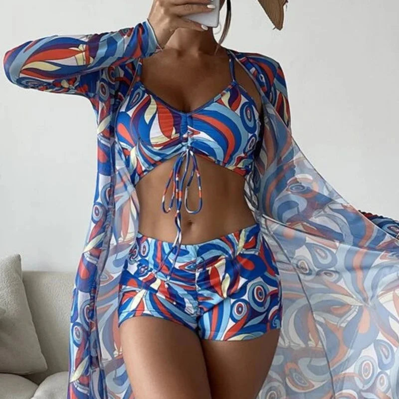 Summer Print Tankini Set – Push-Up 3-Piece Women’s Swimwear