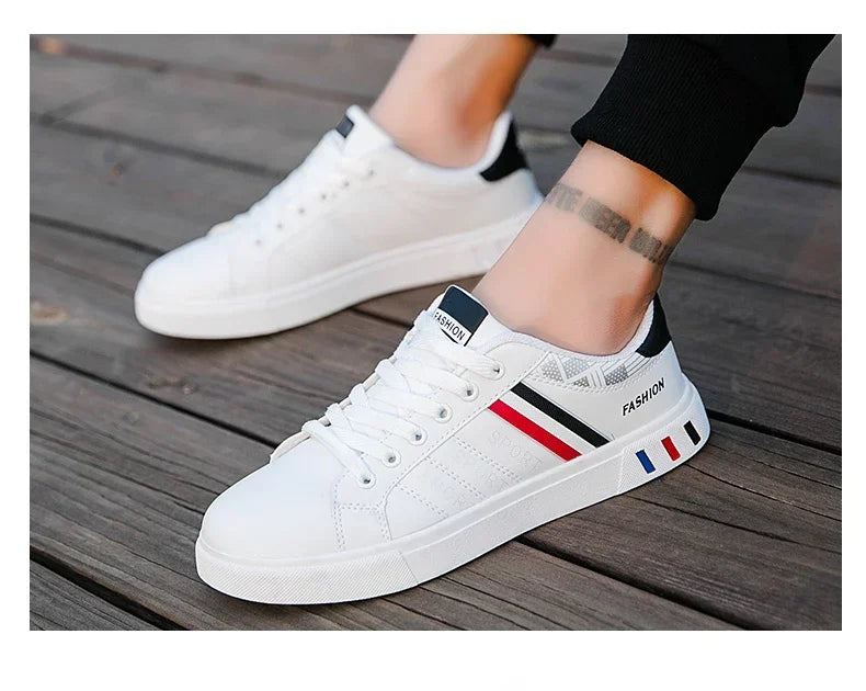 2024 Men's Fashion Casual Sneakers – Lace-Up White Vulcanized Shoes