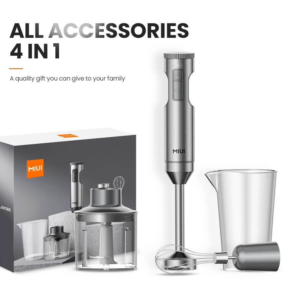 MIUI 1000W 4-in-1 Hand Immersion Blender – Stainless Steel Stick Mixer with Beaker & Whisk