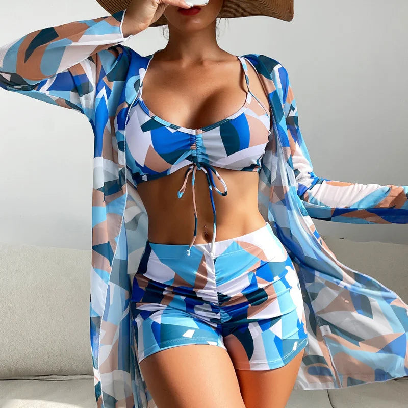 Summer Print Tankini Set – Push-Up 3-Piece Women’s Swimwear