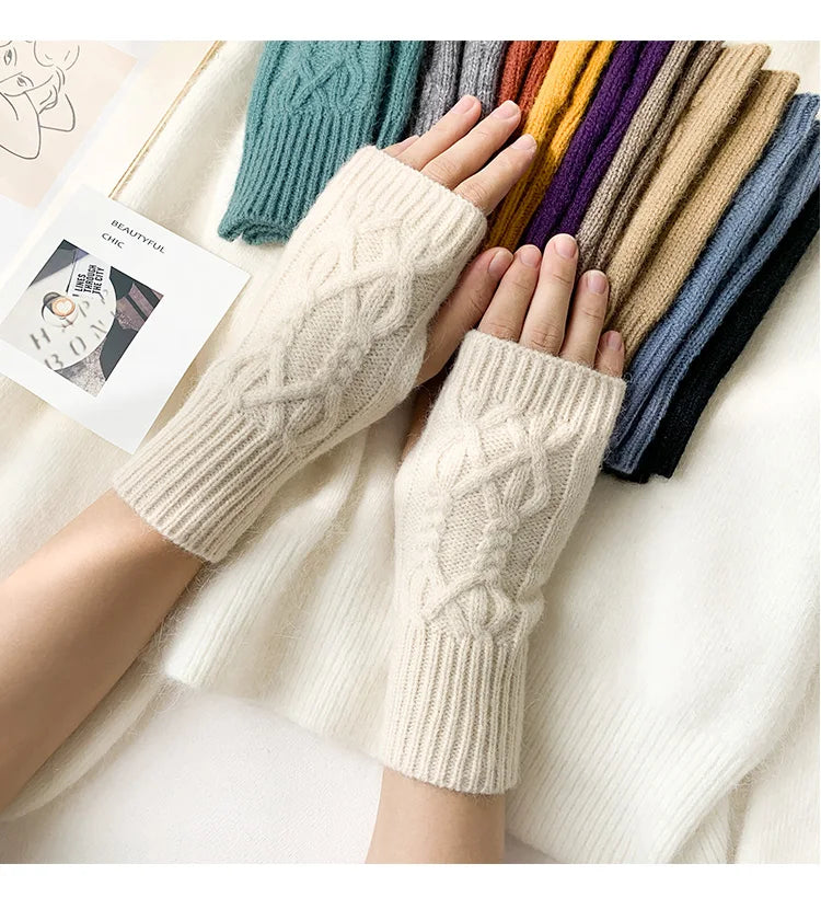 Half Finger Gloves for Women Winter Soft Warm Wool