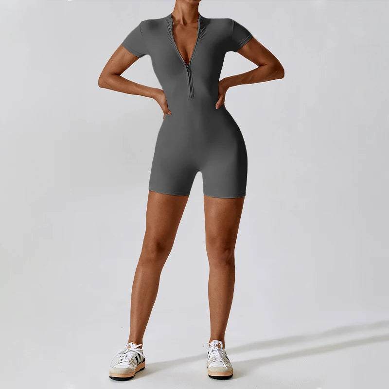 Women's Summer Zipper Workout Jumpsuit – Short Sports Tracksuit