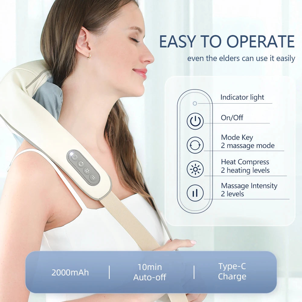 Foreverlily Wireless Neck & Back Massager – Kneading Massage Shawl