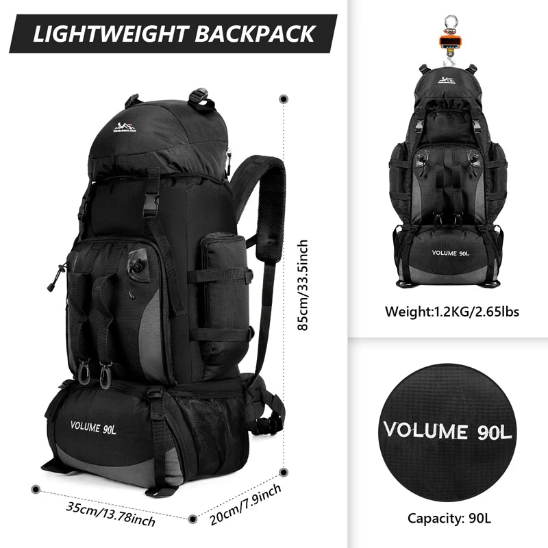 90L Waterproof Hiking & Camping Backpack – Large Outdoor Rucksack