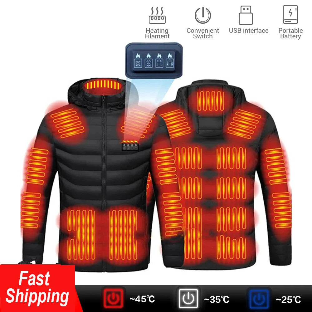 USB men's heated jacket, motorcycle jacket, skiing, camping, winter, 21 zones