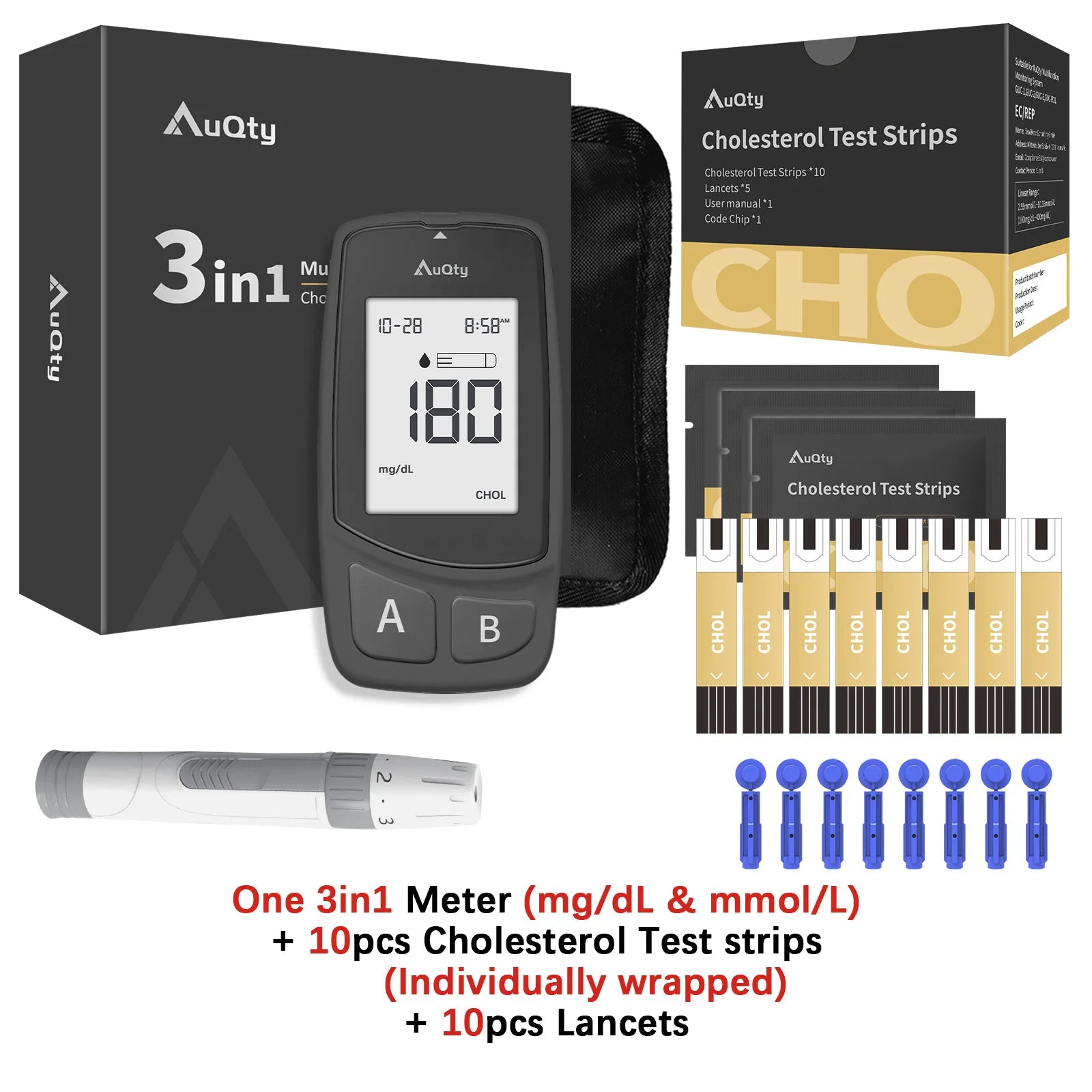 Upgraded 3-in-1 Multifunction Cholesterol, Uric Acid, and Blood Sugar Meter: