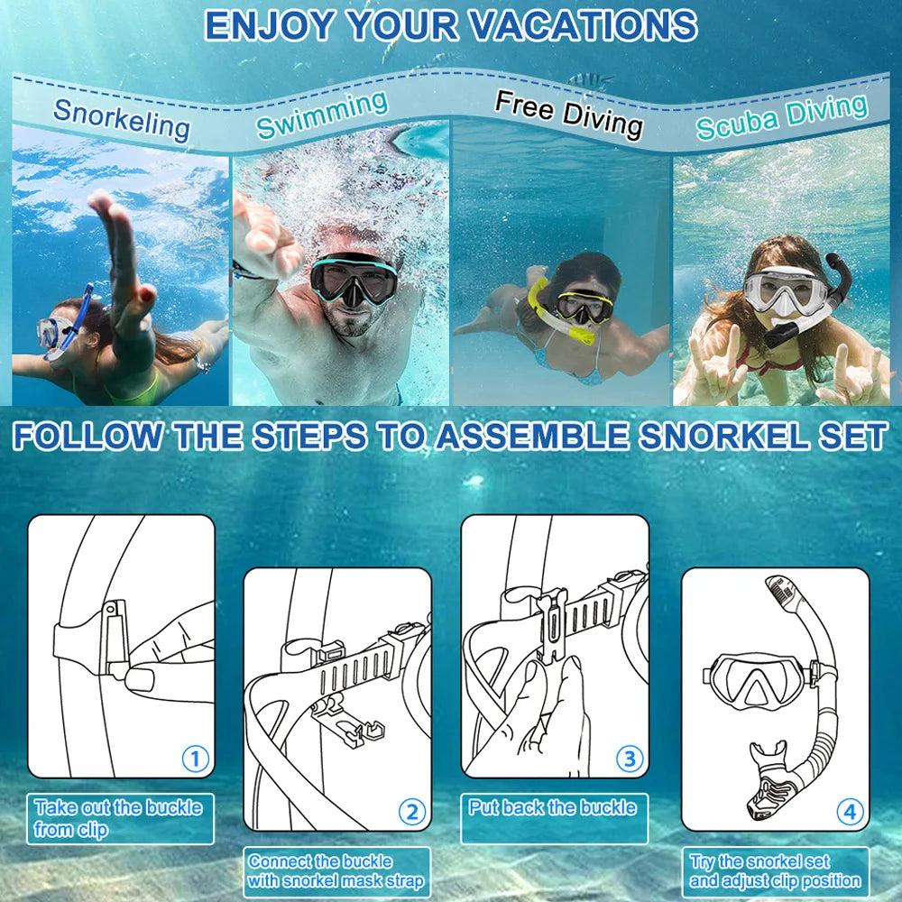 Professional Panoramic Scuba Diving Mask and Snorkel Set for Adults