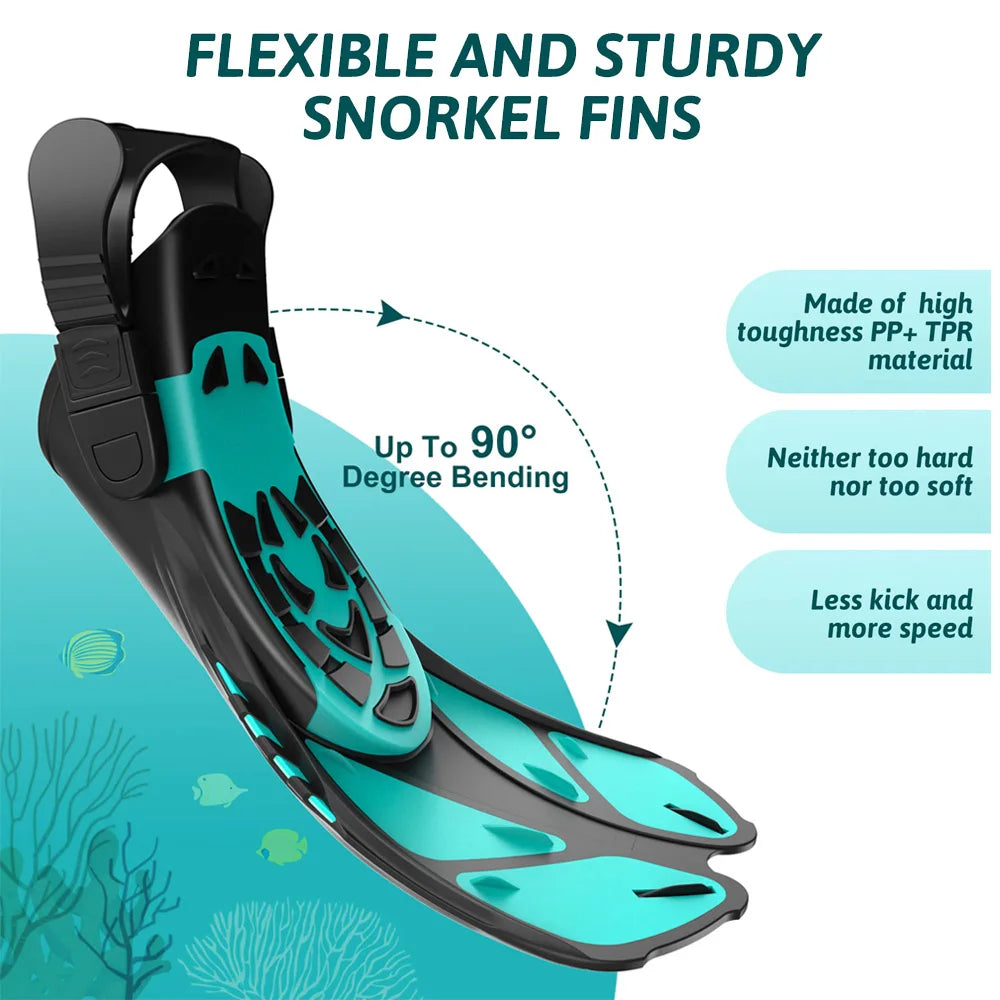 Adjustable Open-Heel Short Snorkel Fins for Adults