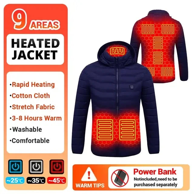 USB men's heated jacket, motorcycle jacket, skiing, camping, winter, 21 zones