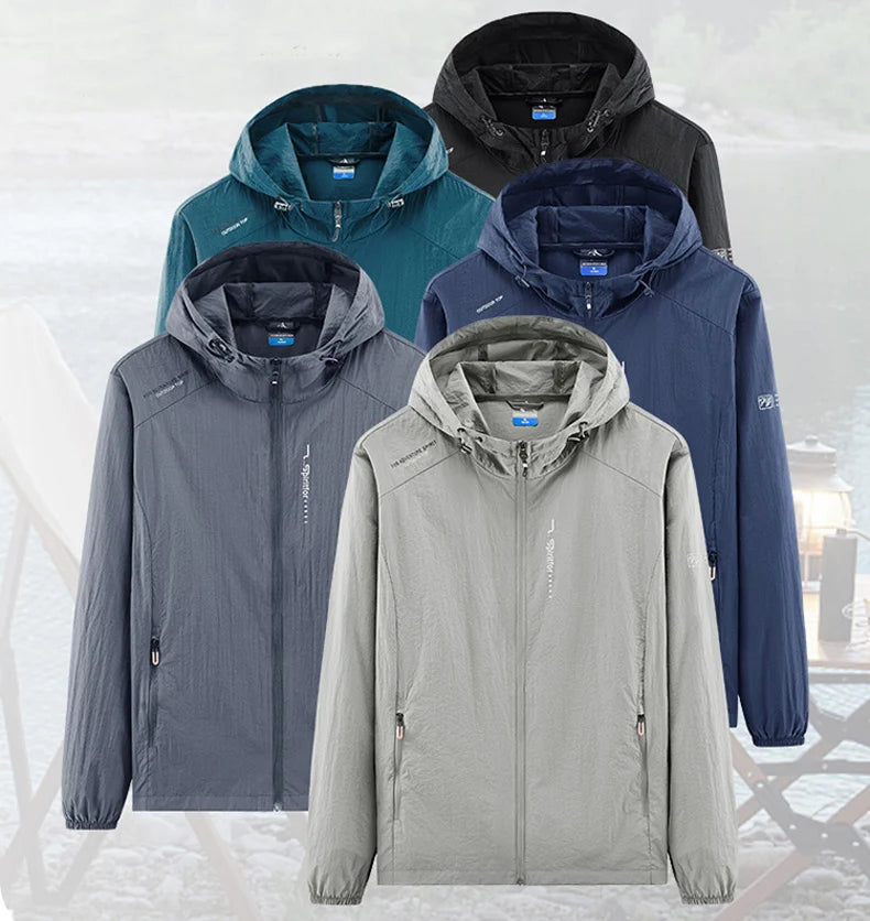 Summer Outdoor Quick Dry Sun-Protective Thin Jacket Men Hiking Fishing Cycling Hooded Gym Sport Windbreaker Ultra Light Coats