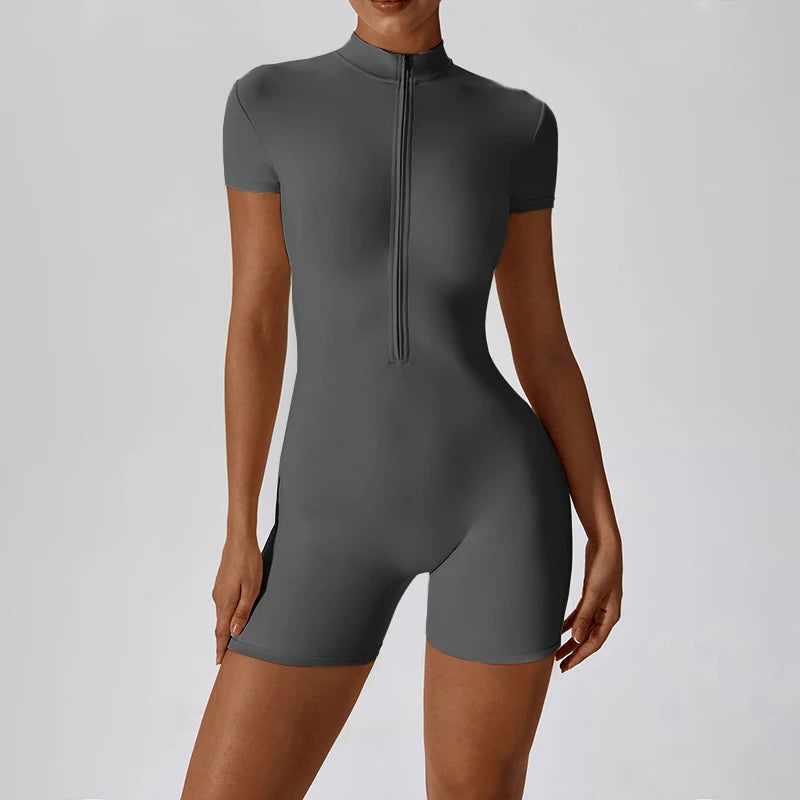 Women's Summer Zipper Workout Jumpsuit – Short Sports Tracksuit