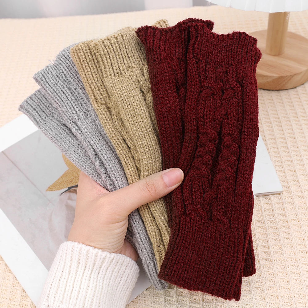 Half Finger Gloves for Women Winter Soft Warm Wool