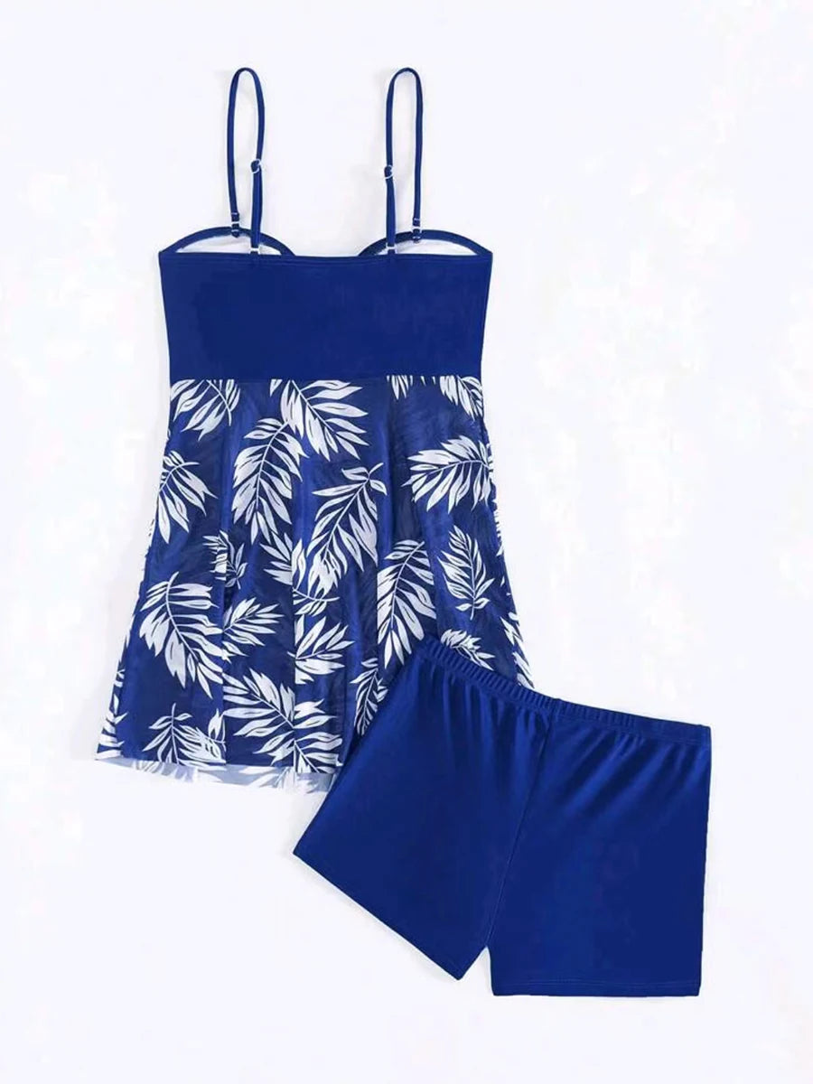 2024 Tankini Dress with Shorts – Padded Printed Swimwear