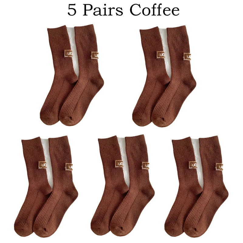 5 Pairs Winter Cashmere Wool Socks for Women: