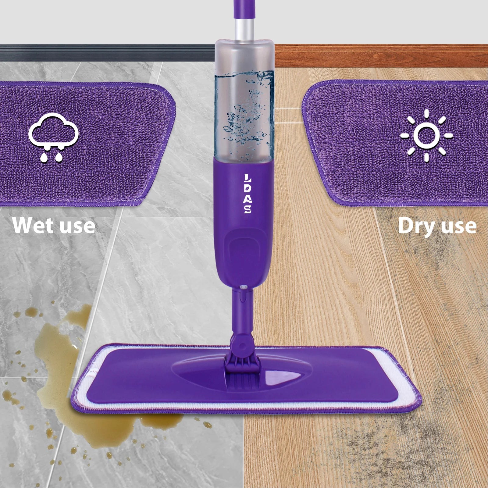 DARIS Spray Mop – 500ml Bottle, 3 Microfiber Pads, Wet & Dry Floor Cleaning Mop