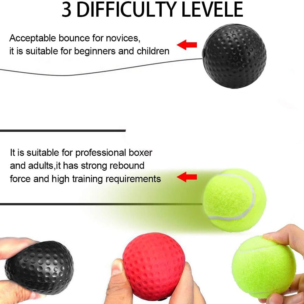 Boxing Reflex Ball Set with Adjustable Headband – 3 Reaction Balls