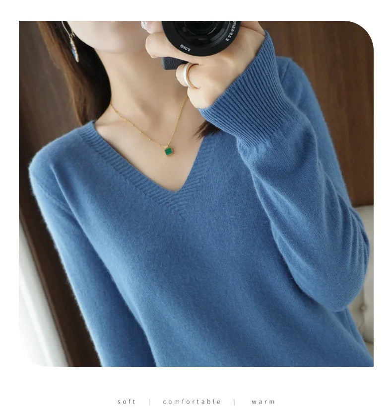 New Cashmere Women's V-neck Pullover Lace Neck Hollow Out Design Sweater: