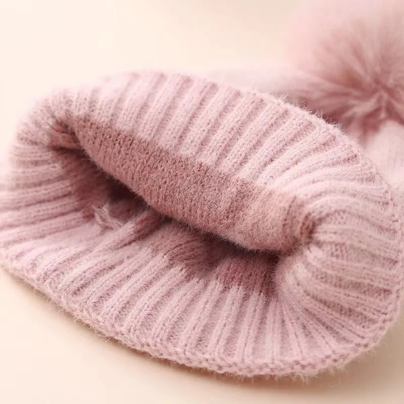 Fur Pompom Baby Hat