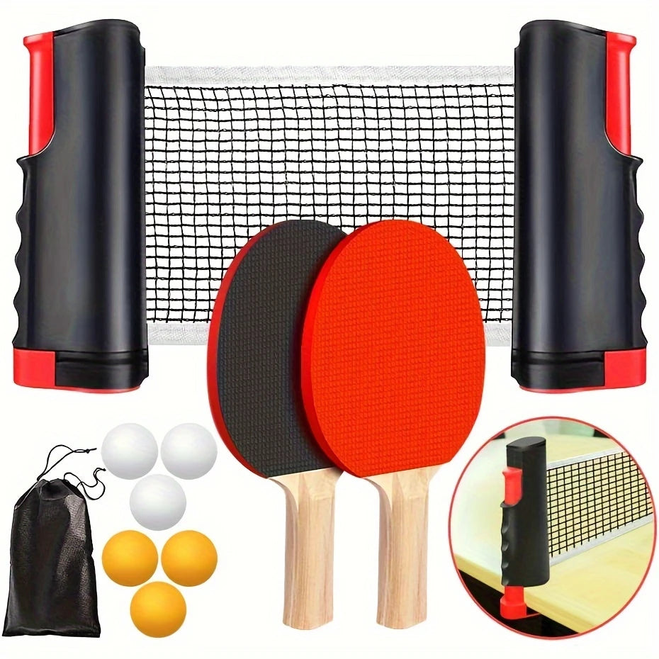 Portable Ping Pong Paddle Set with Retractable Net & Carry Bag