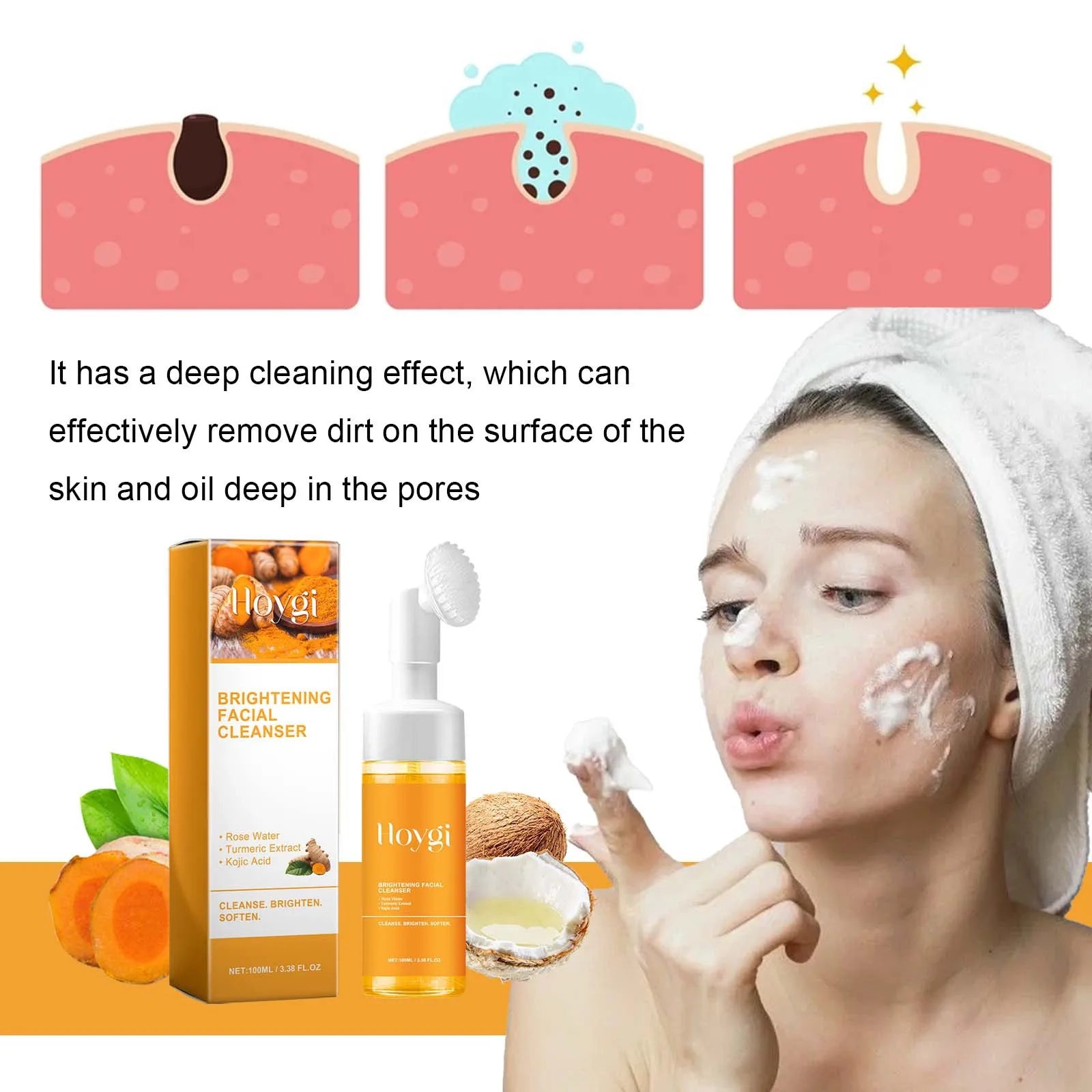 Turmeric Cleanser – Anti-Acne, Oil Control, Blackhead Remover & Brightening Face Wash Foam