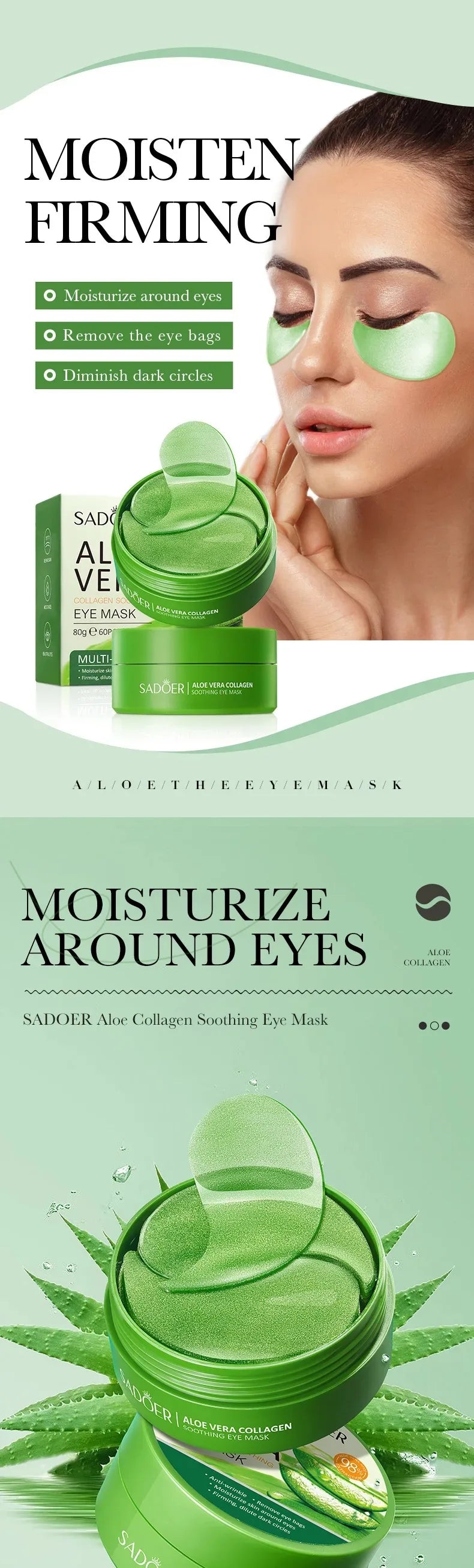 60pcs Aloe Vera Collagen Eye Masks – Anti-Dark Circles & Hydrating