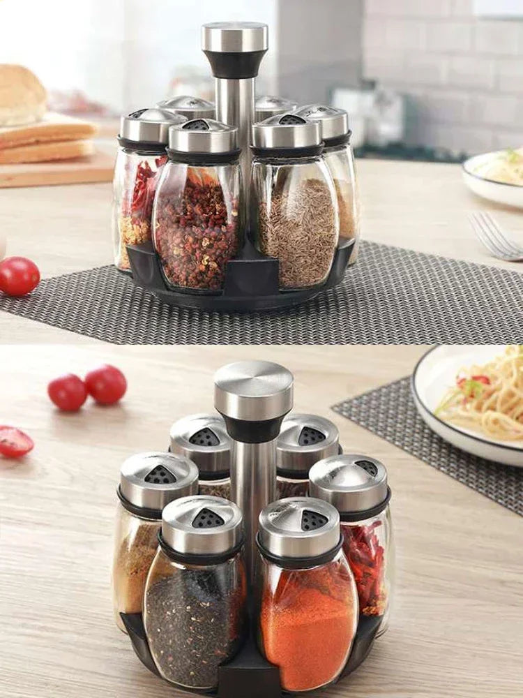 New Rotating Spice Jar Set with Glass Organizer