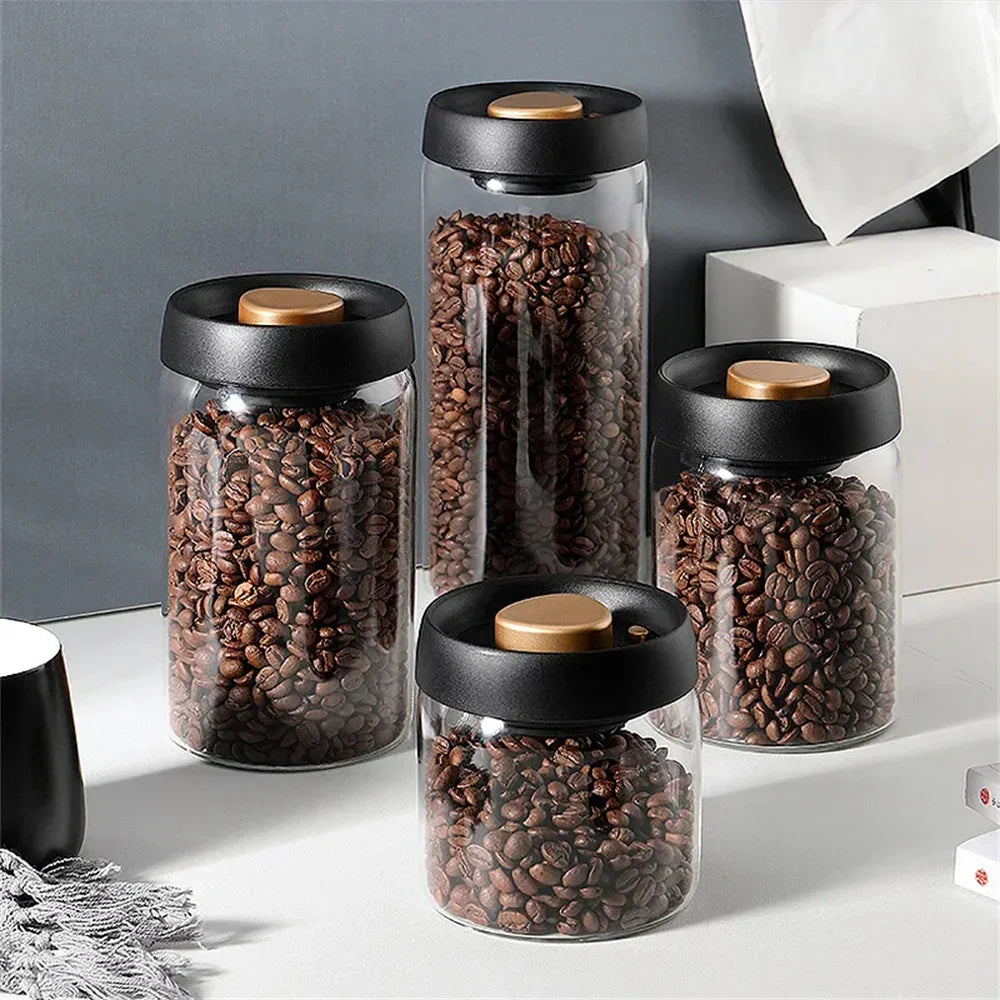 Coffee Beans Vacuum Sealed Glass Storage Jar