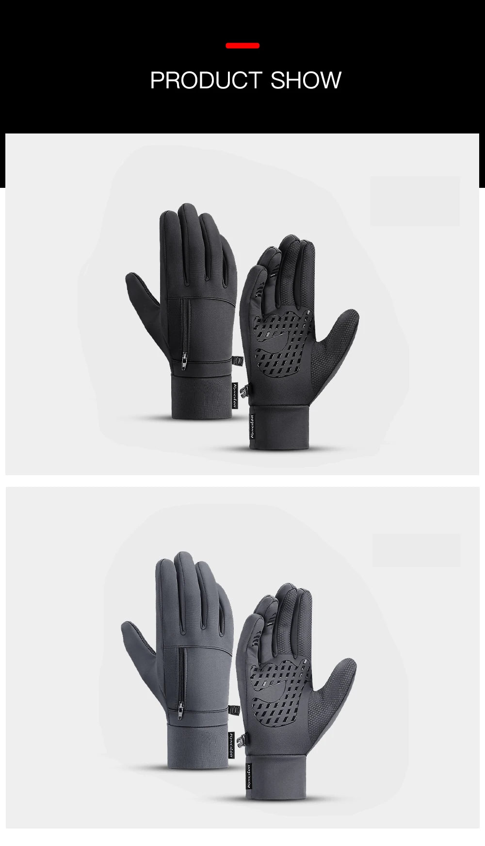 Winter Gloves Man Sports Bike Snow Bicycle Gloves Touchscreen Windstop Silicone Cycling Gloves Black Waterproof Bike Gloves