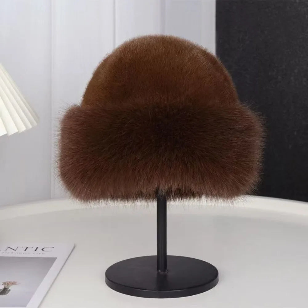 New Fluffy Fur Bucket Hat for Women: