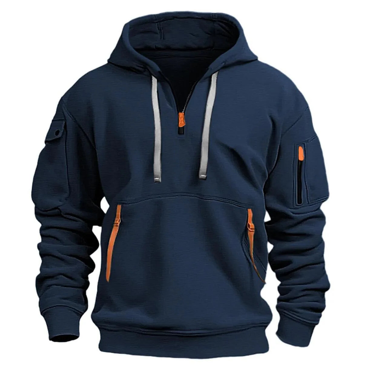 2024 New Multi-Pocket Zipper Fleece Hooded Casual Shirt: