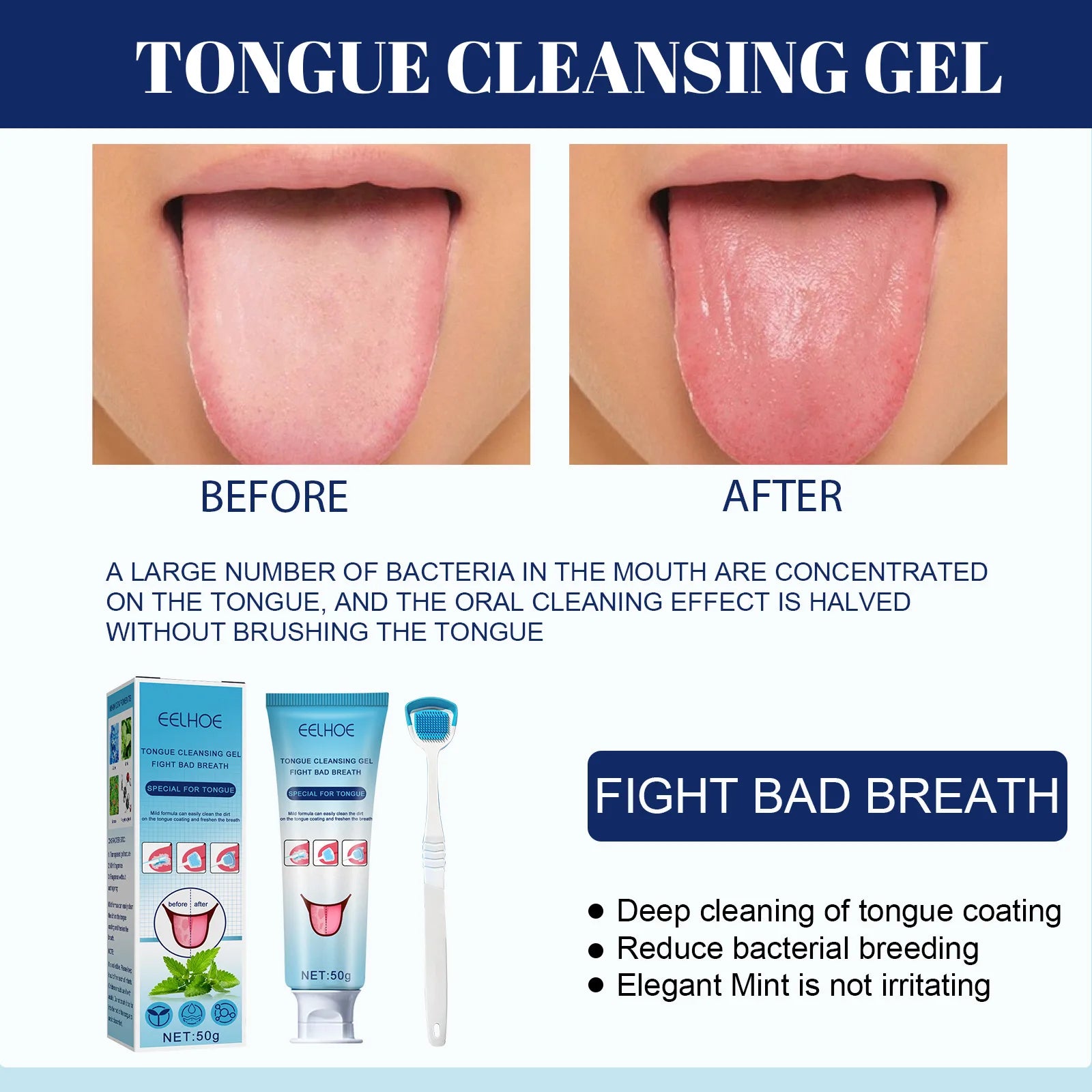 Eelhoe Tongue Cleaner Gel With Brush Oral Care Remove Bad Breath And Fresh Breath Tongue Scraper Tongue Brush