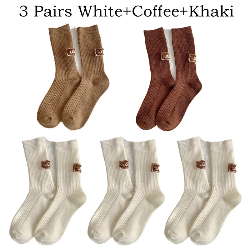 5 Pairs Winter Cashmere Wool Socks for Women: