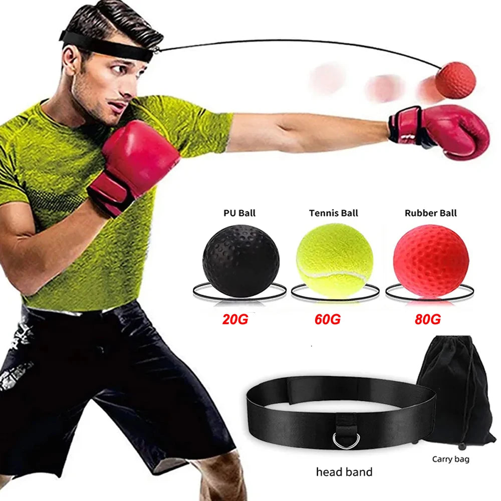 Boxing Reflex Ball Set with Adjustable Headband – 3 Reaction Balls