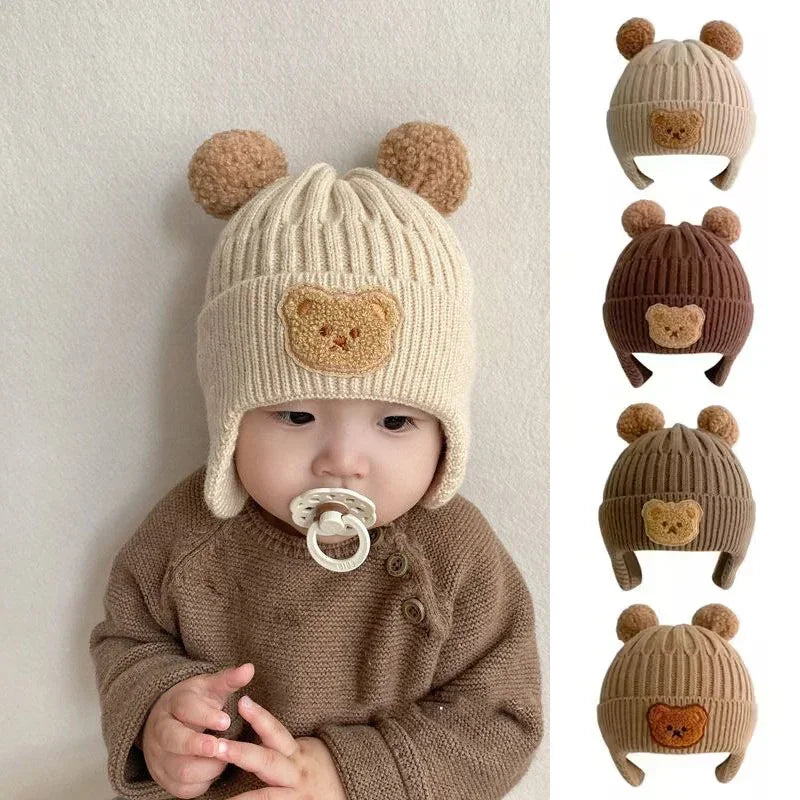 Baby wool hat cute bear ear protection hat children winter