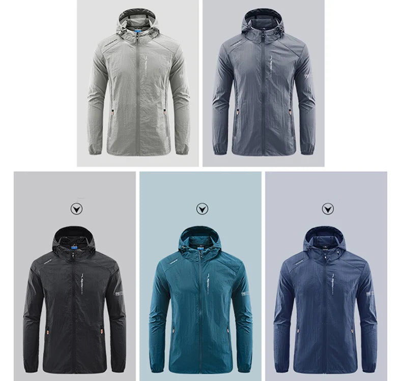 Summer Outdoor Quick Dry Sun-Protective Thin Jacket Men Hiking Fishing Cycling Hooded Gym Sport Windbreaker Ultra Light Coats