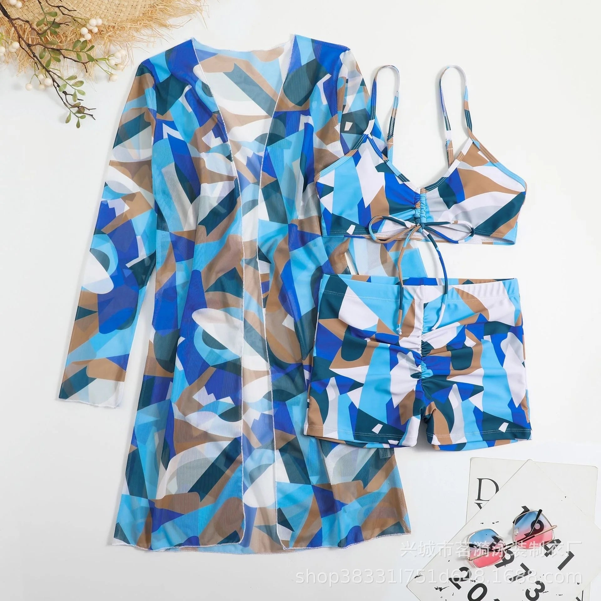 Summer Print Tankini Set – Push-Up 3-Piece Women’s Swimwear