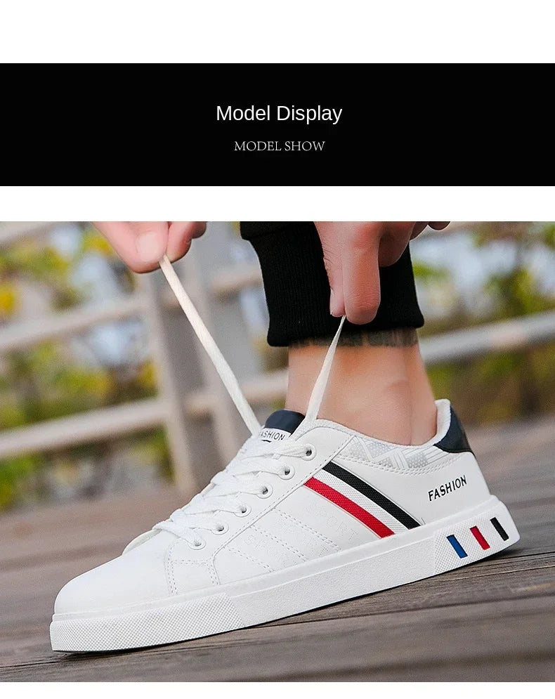 2024 Men's Fashion Casual Sneakers – Lace-Up White Vulcanized Shoes