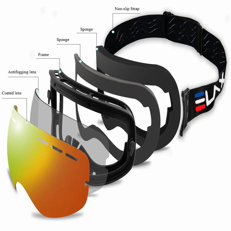 ELAX Brand Double Layers Anti-fog Ski Goggles Snowmobile Ski Mask Skiing Glasses Men Women Snow Googles Snowboard Sunglasses