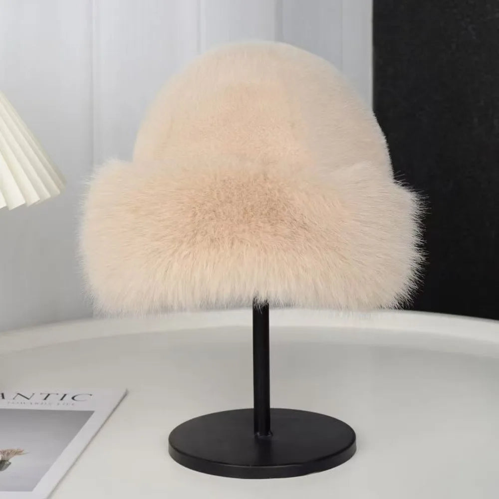 New Fluffy Fur Bucket Hat for Women: