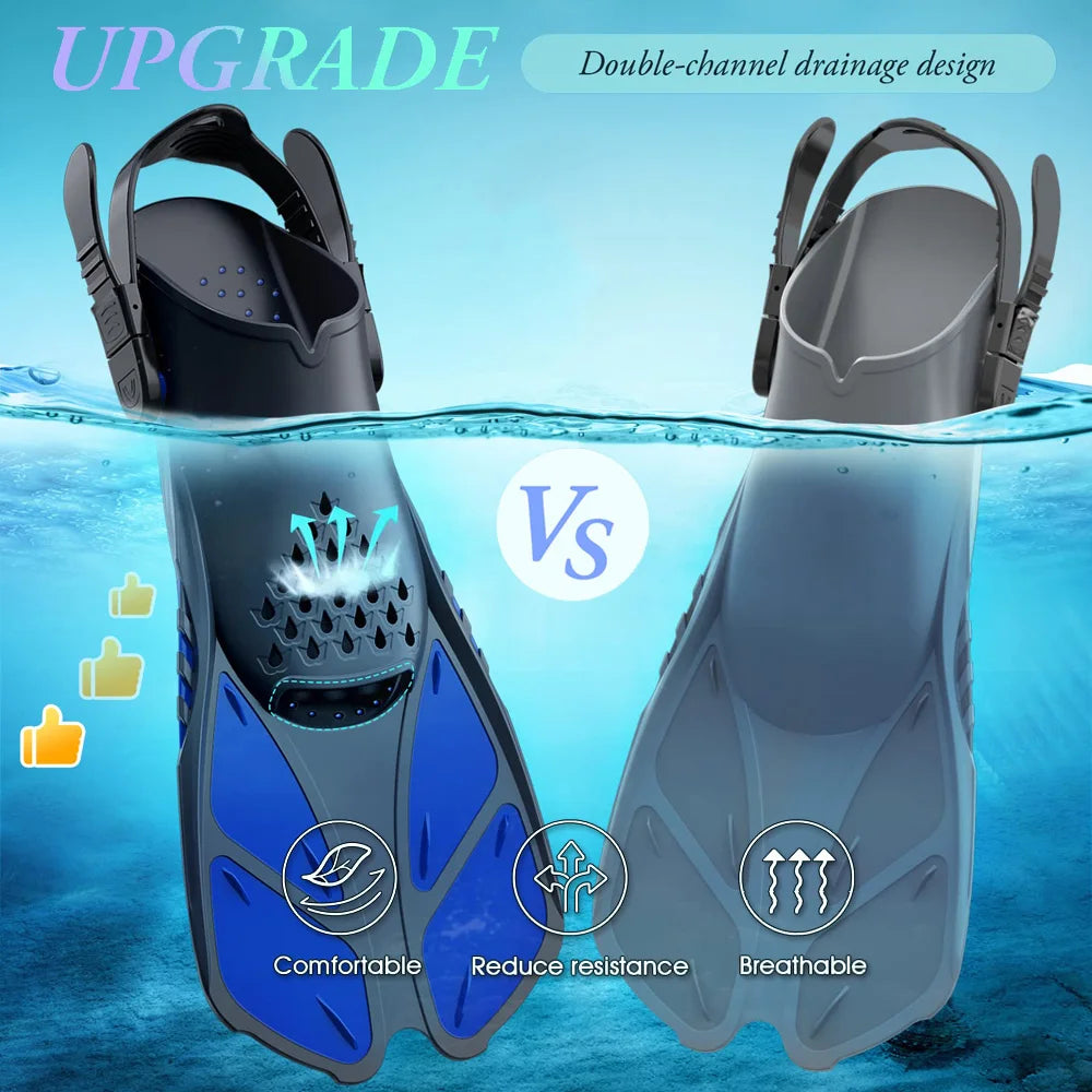 Adjustable Open-Heel Short Snorkel Fins for Adults