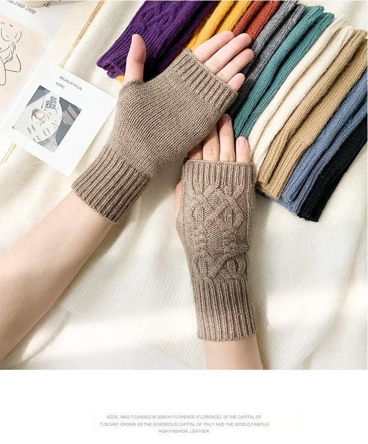 Half Finger Gloves for Women Winter Soft Warm Wool