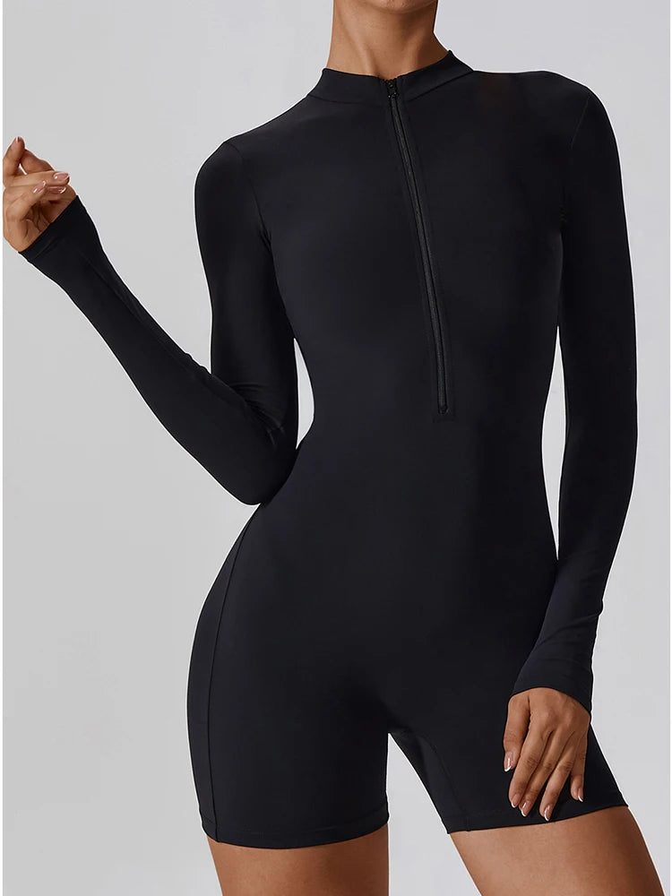 Women's Summer Zipper Workout Jumpsuit – Short Sports Tracksuit